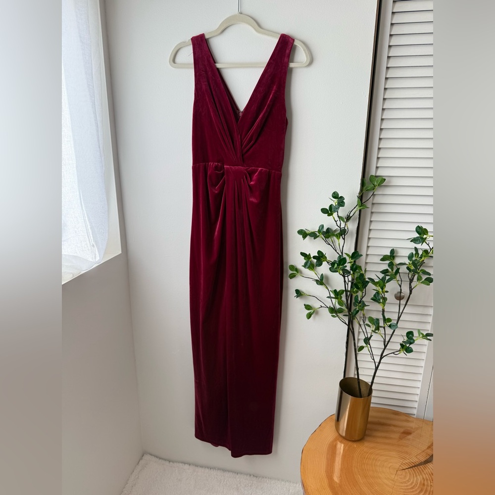 Lulu's Deep Red Velvet Midi Dress